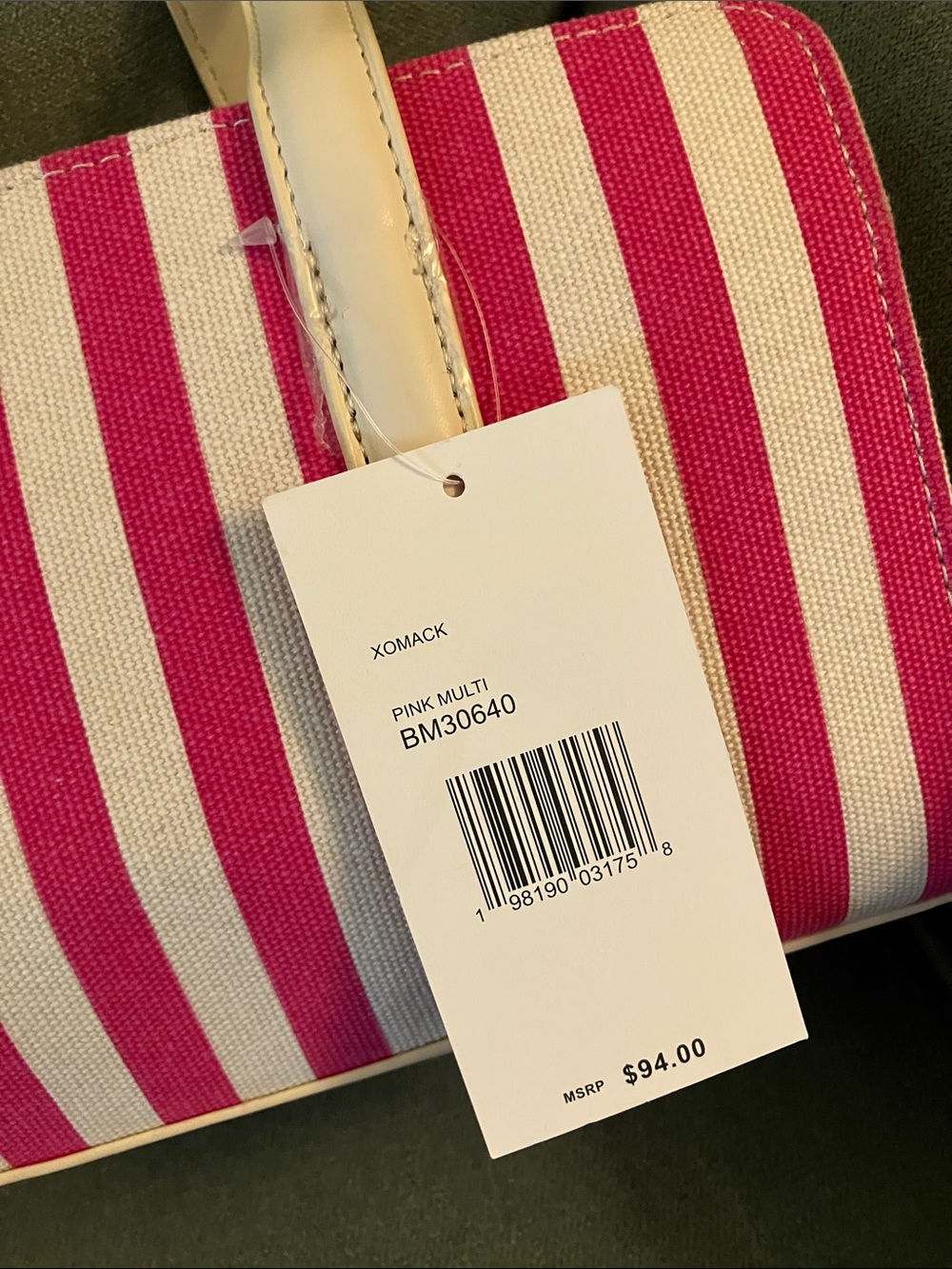 🩷Betsey Johnson XOMACK pink & beige striped satchel handbag w/flower charm NWT - Picture 13 of 13